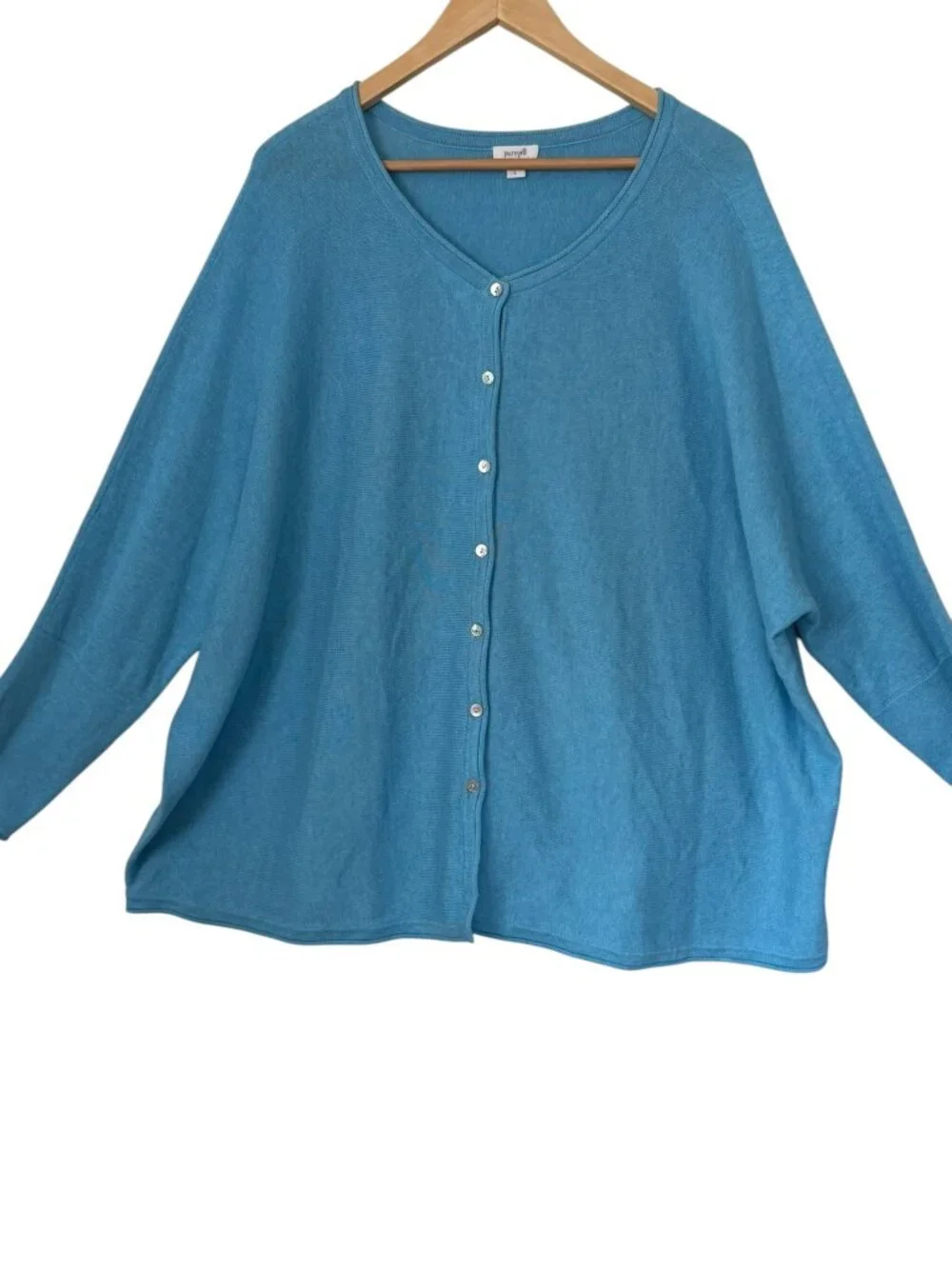 pureJill Oversized Button-Front Scoop Neck Long Sleeve Cardigan Sweater Blue L